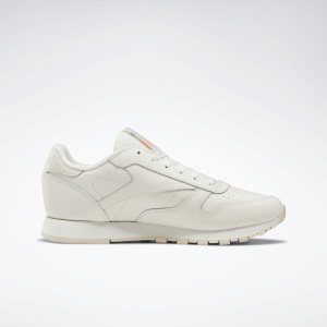 Reebok Classic Leather Turnschuhe Damen - Weiß Weiß/Orange - DE 738-PAH